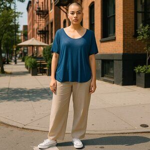 J.Crew 100% Linen Relaxed Tee Size Medium Blue Teal Color